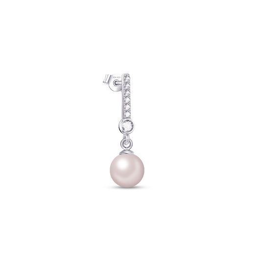 CZ bar with dangling pearl stud earring.