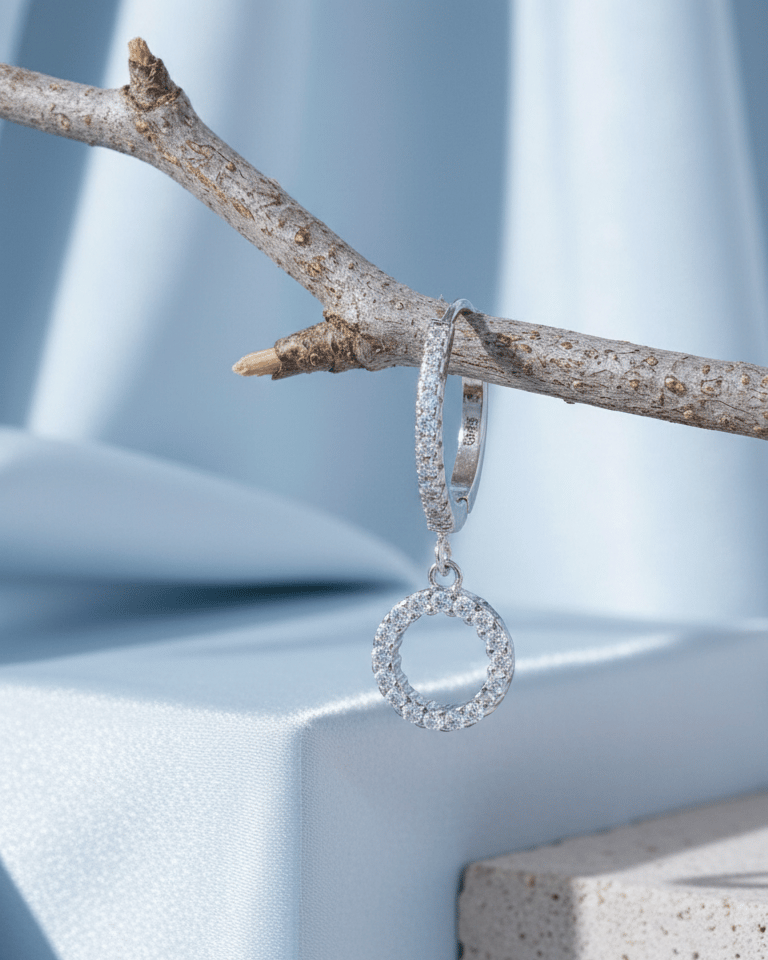 9mm CZ hoop with dangling Circle shape.