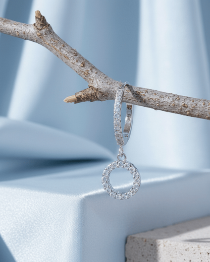 9mm CZ hoop with dangling Circle shape.