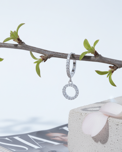 9mm CZ hoop with dangling Circle shape.