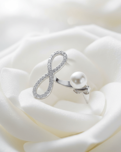 Sterling Silver Infinity Back-to-Front Earring with CZ Pavé & Pearl Stud
