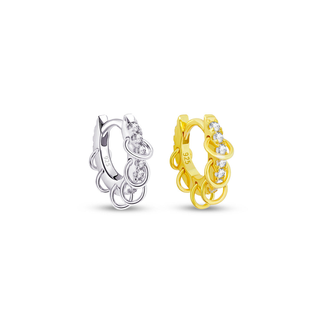 8 mm CZ huggie hoop with plain links earring.