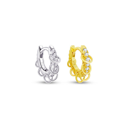 8 mm CZ huggie hoop with plain links earring.