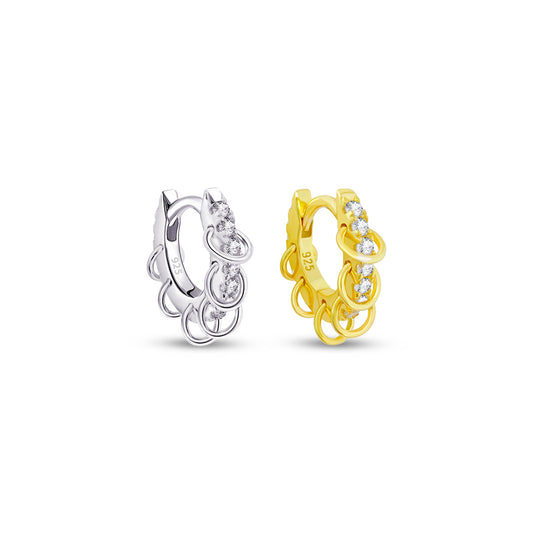 8 mm CZ huggie hoop with plain links earring.