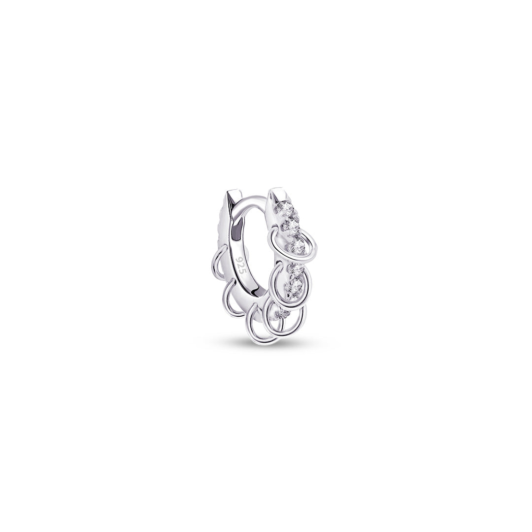 8 mm CZ huggie hoop with plain links earring.