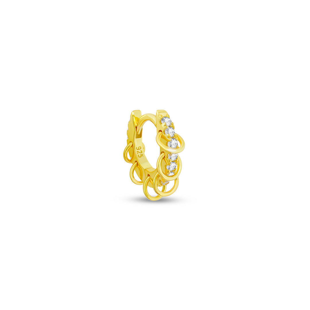 8 mm CZ huggie hoop with plain links earring.