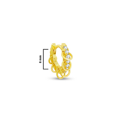 8 mm CZ huggie hoop with plain links earring.