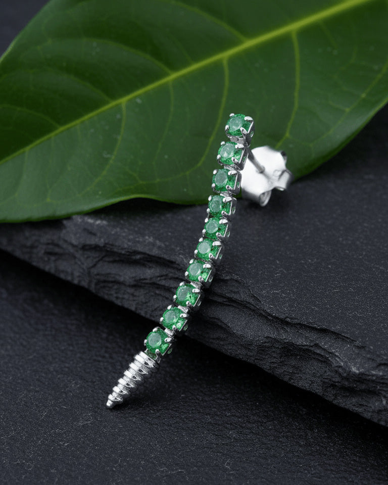 one line emerald and sapphire color stud earring.