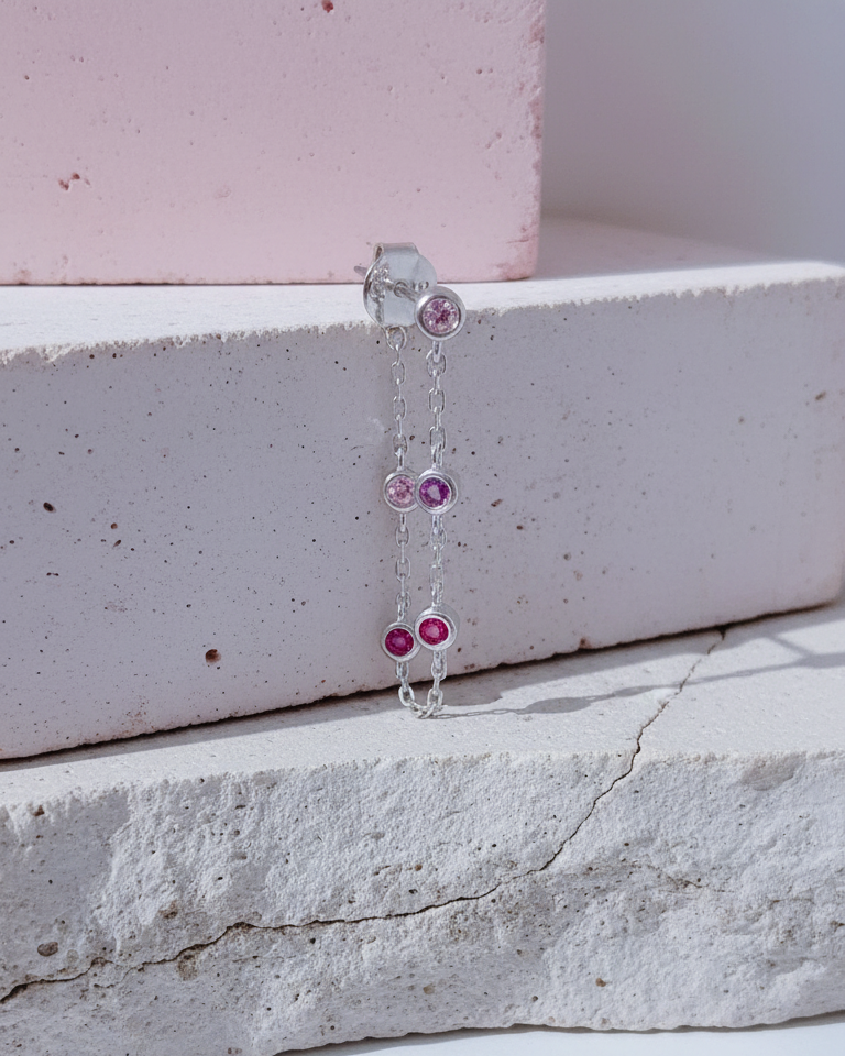 back to front minimal chain earring with graduated CZ color.