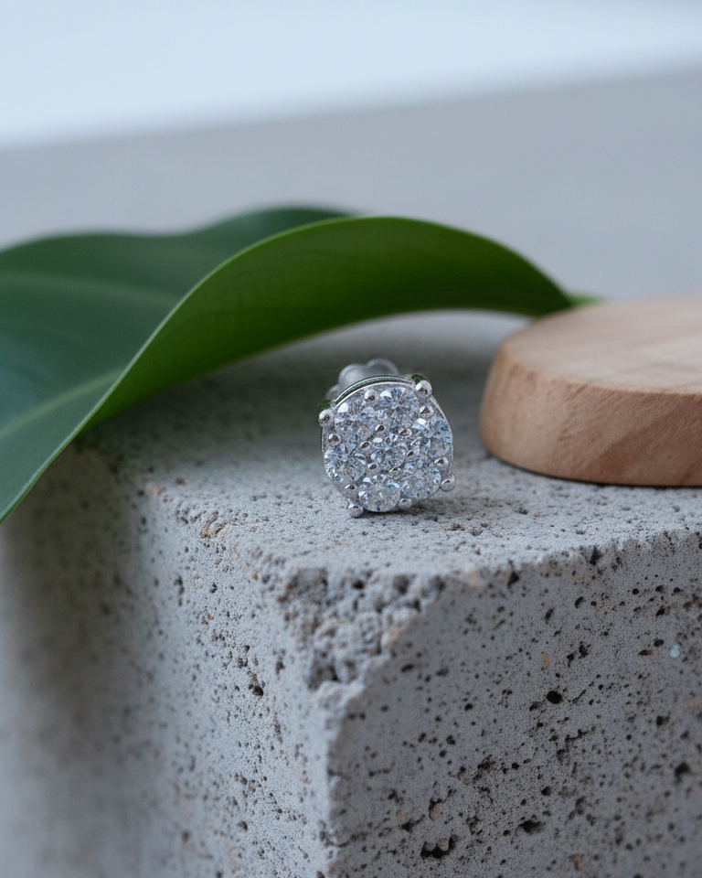 CZ round cluster stud earring.