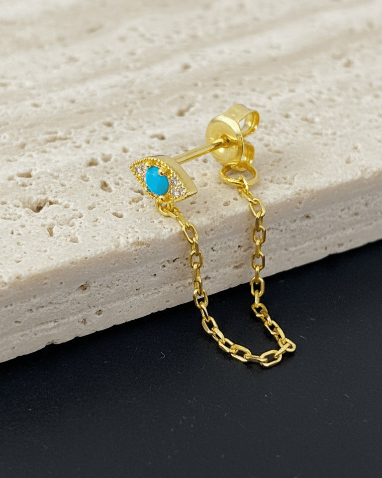 turquoise and CZ back and front chain earring.