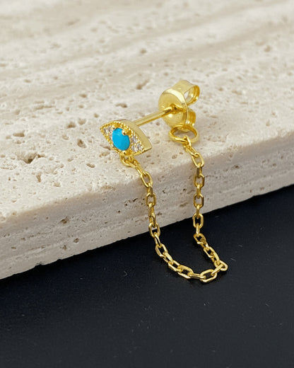 turquoise and CZ back and front chain earring.