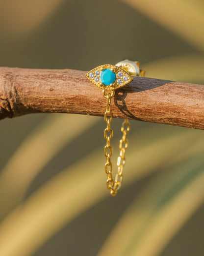 turquoise and CZ back and front chain earring.