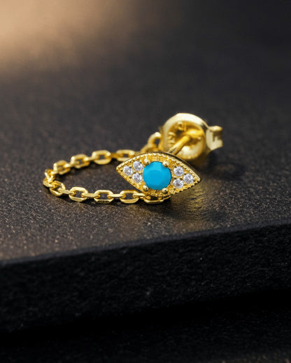 turquoise and CZ back and front chain earring.