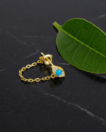 turquoise and CZ back and front chain earring.
