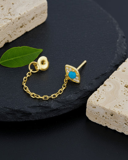 turquoise and CZ back and front chain earring.