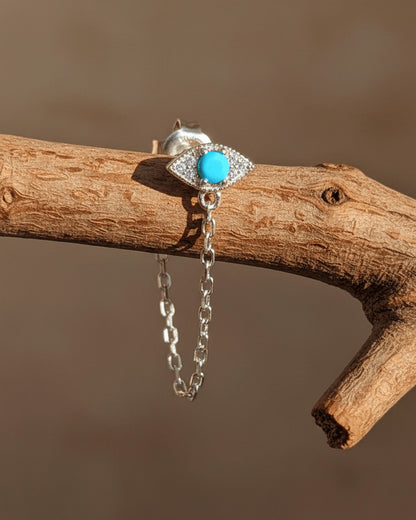 turquoise and CZ back and front chain earring.