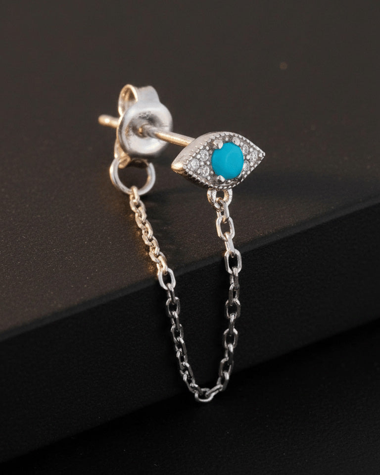 turquoise and CZ back and front chain earring.