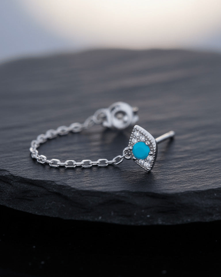 turquoise and CZ back and front chain earring.