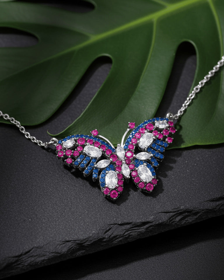 Colorful CZ butterfly necklace.