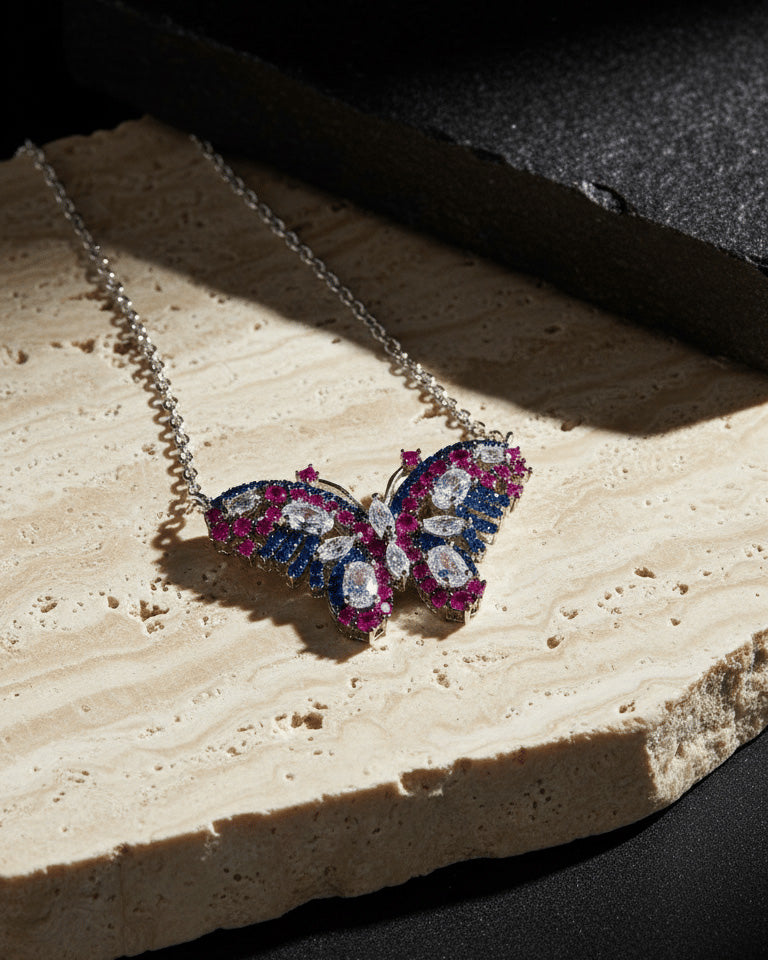Colorful CZ butterfly necklace.
