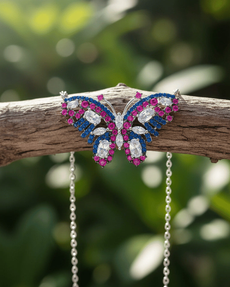 Colorful CZ butterfly necklace.