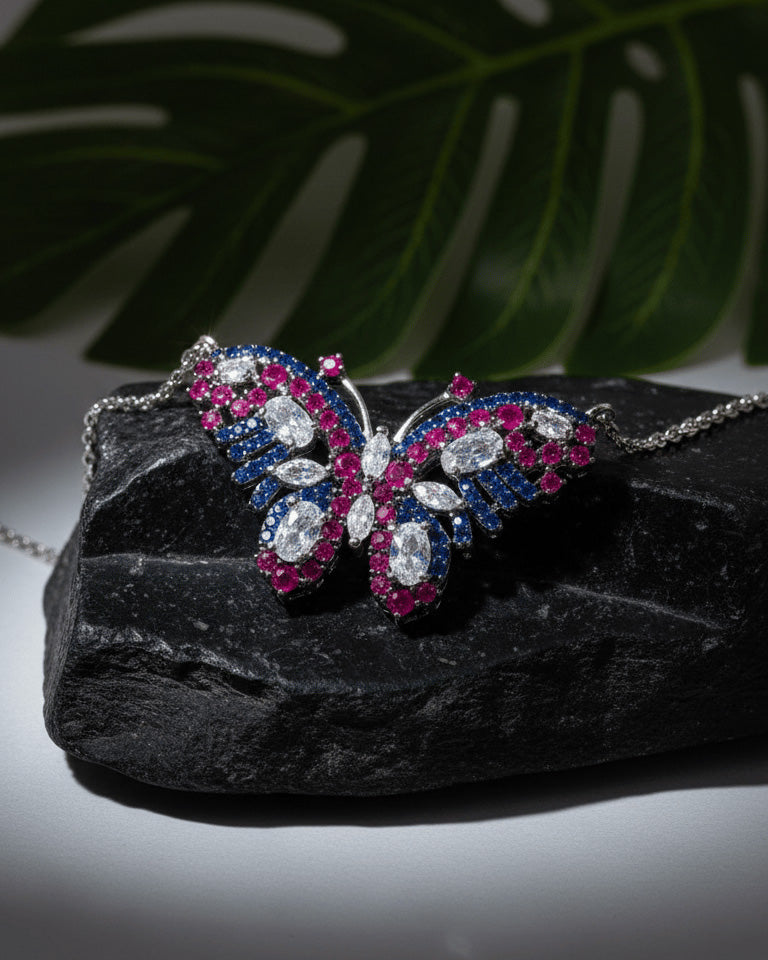 Colorful CZ butterfly necklace.