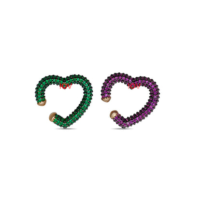 heart shape emerald and ruby earcuffs.