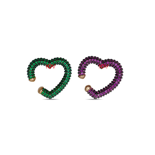heart shape emerald and ruby earcuffs.