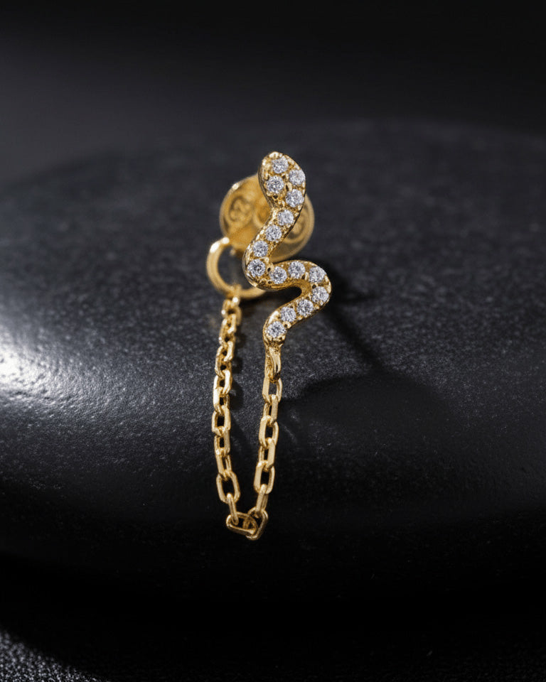 snake shape earring with back to front chain.