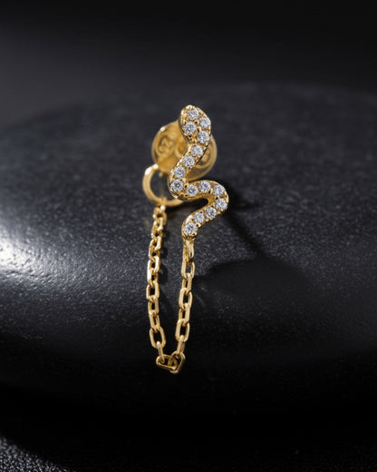 snake shape earring with back to front chain.