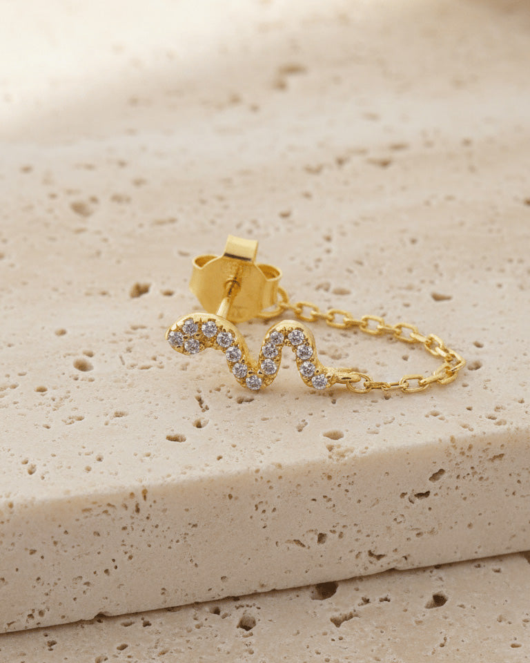 snake shape earring with back to front chain.