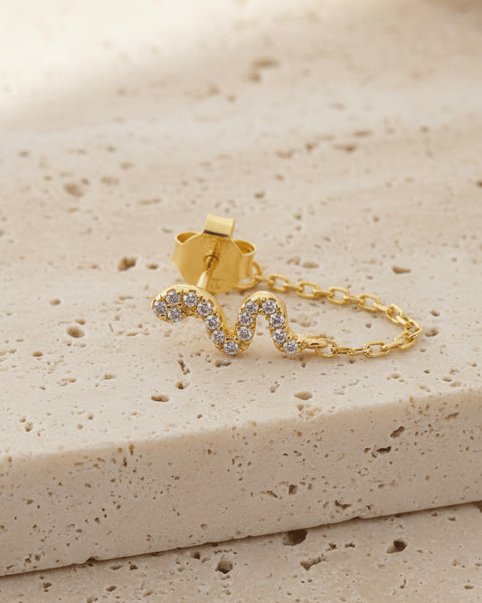 snake shape earring with back to front chain.