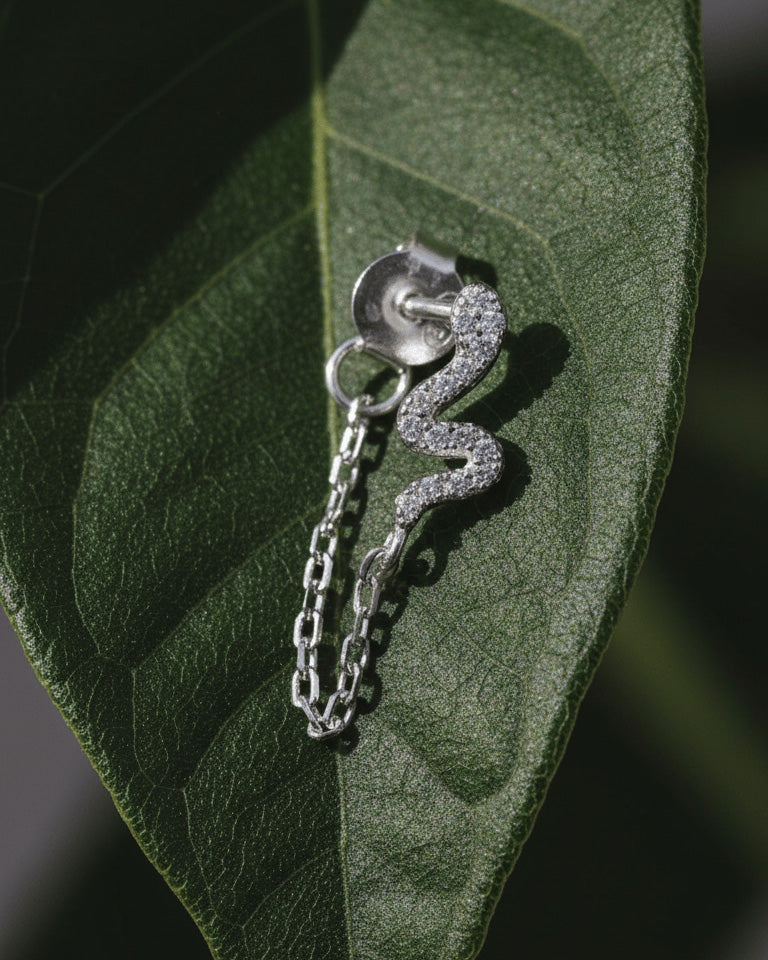 snake shape earring with back to front chain.