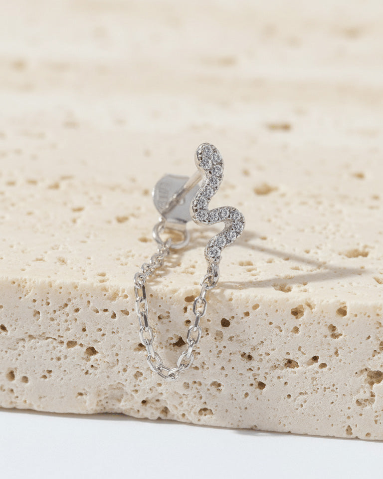 snake shape earring with back to front chain.