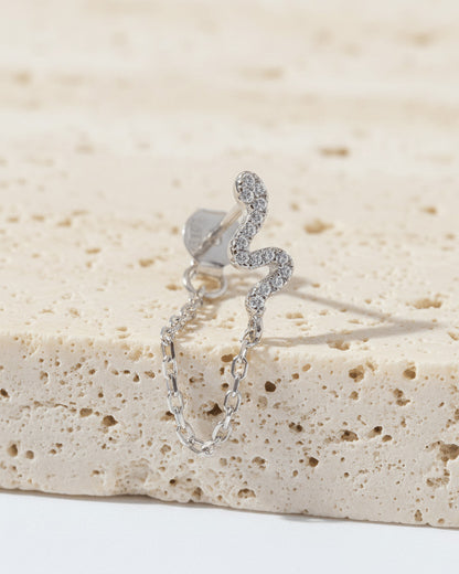 snake shape earring with back to front chain.