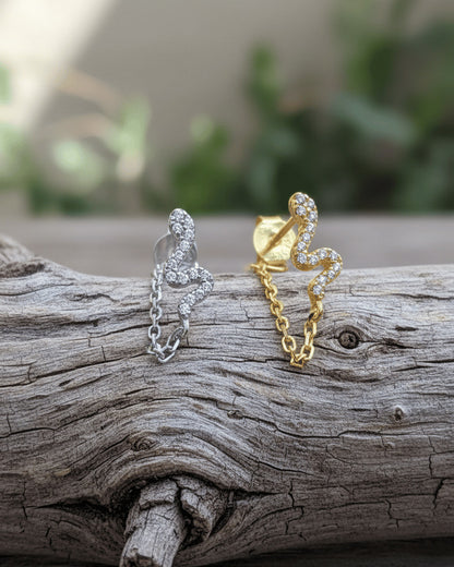 snake shape earring with back to front chain.