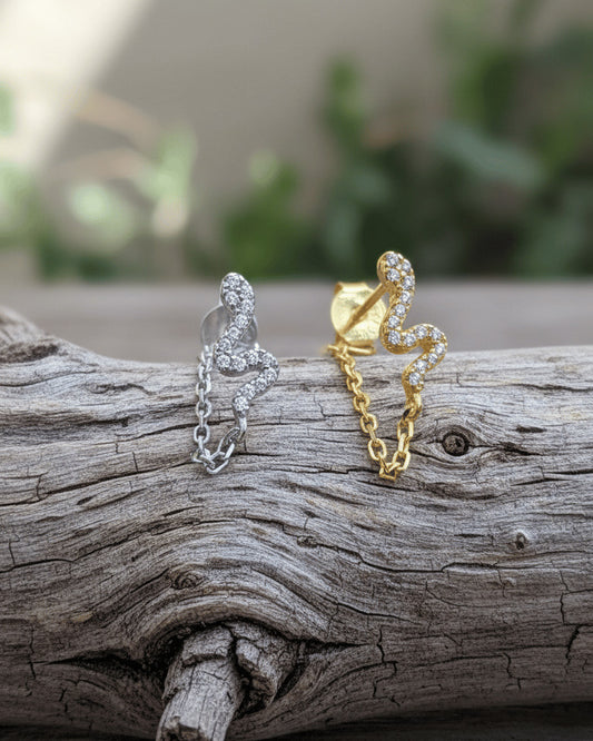 snake shape earring with back to front chain.