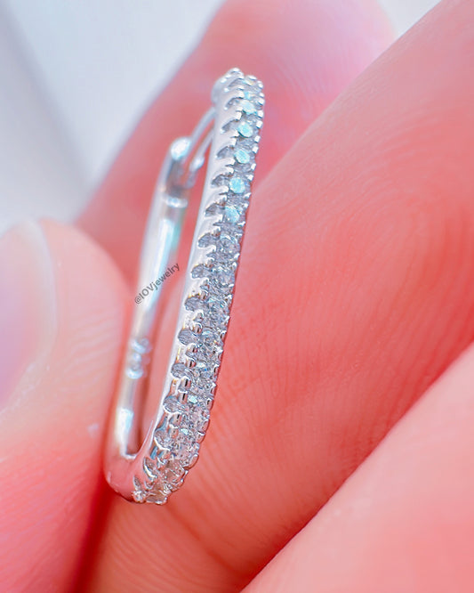 rectangular single line CZ hoop earring.