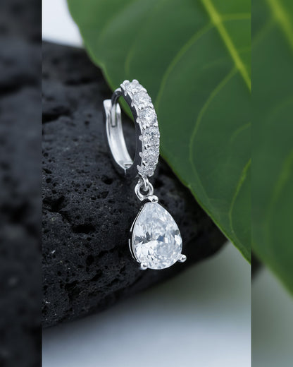 CZ tear drop shape huggie hoop earring.