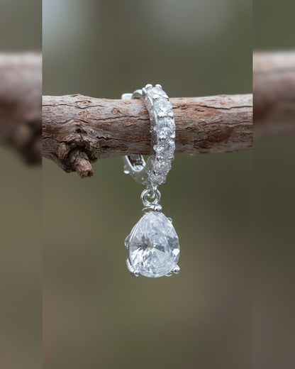 CZ tear drop shape huggie hoop earring.