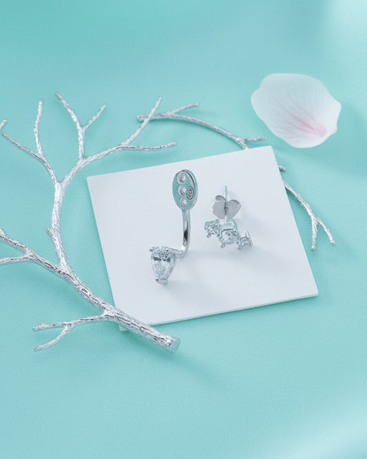 Sterling Silver Dual-Wear CZ Back-to-Front Earrings