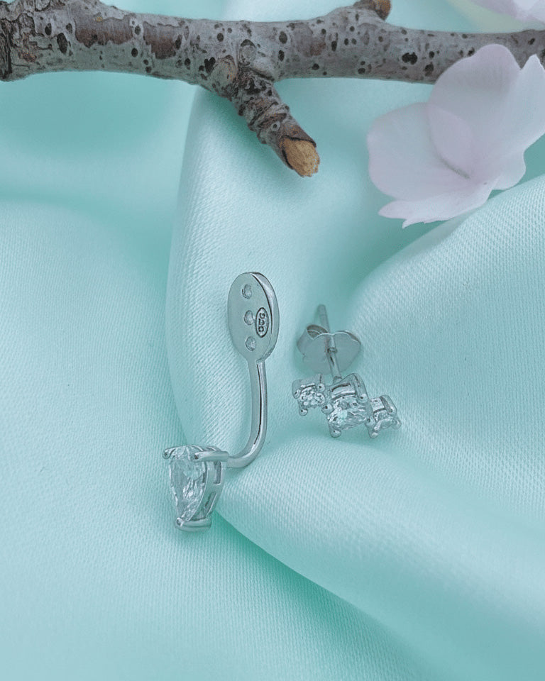 Sterling Silver Dual-Wear CZ Back-to-Front Earrings