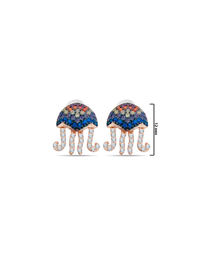Multi color CZ jelly fish shape rosegold stud earring.