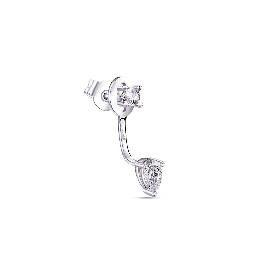 back to front round and pear shape CZ stud earring.