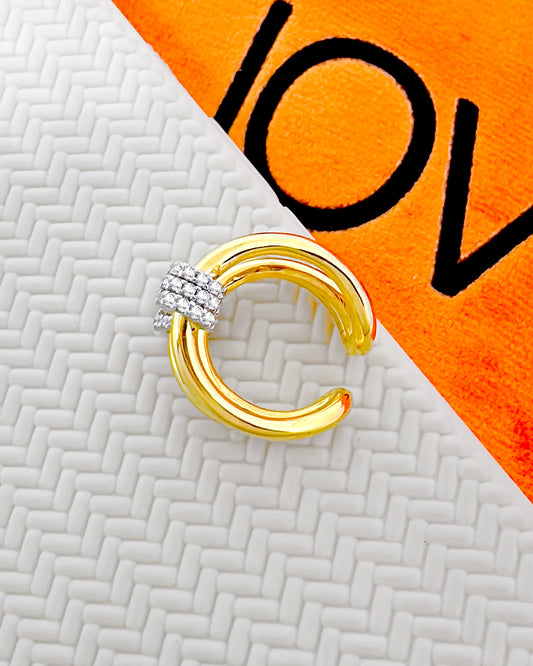 three lines plain earcuff with CZ hoops.