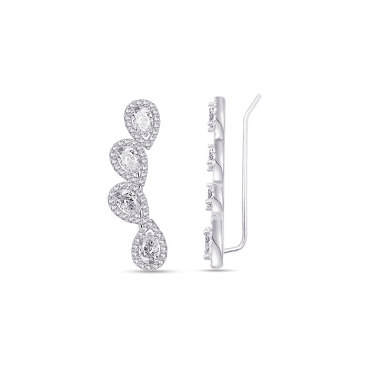 pear shapes in halo setting climber earrings