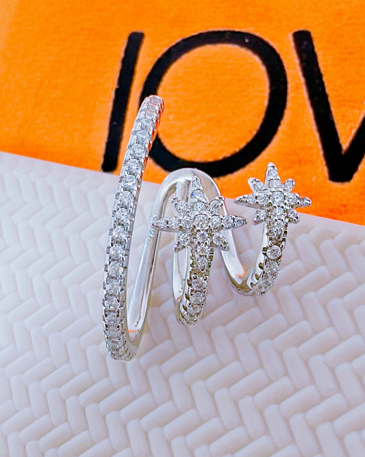 CZ three lines and two stars earcuff.