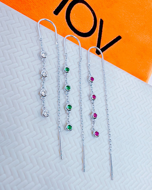colored CZ bezel setting threader earrings.