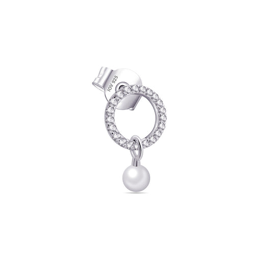 circle shape with dangling pearl stud earring